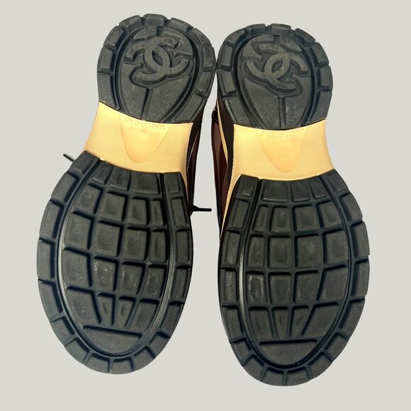 Chanel Brown Beige CC Sneakers Fabric Stretch Size 6 w/ COA - Picture 7 of 11